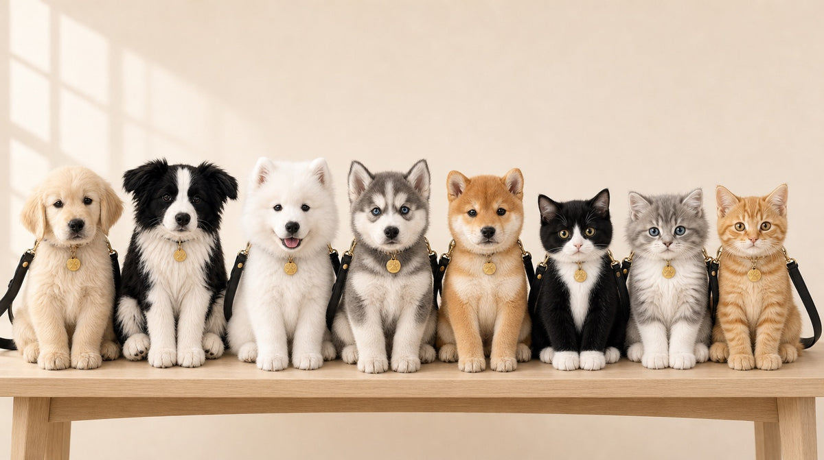All eight TwinPaw breeds: 5 dogs and 3 cats